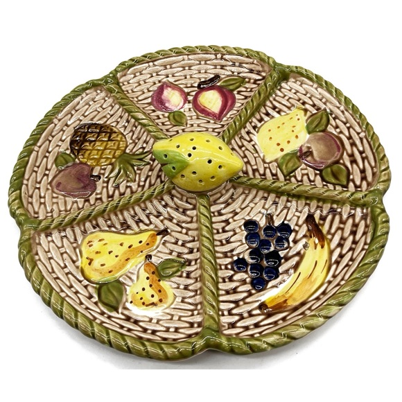 Vintage Jamal Majolika Devised Fruit Hors d’ oeuvres Snack Tray Lemon Toothpick - Picture 2 of 8